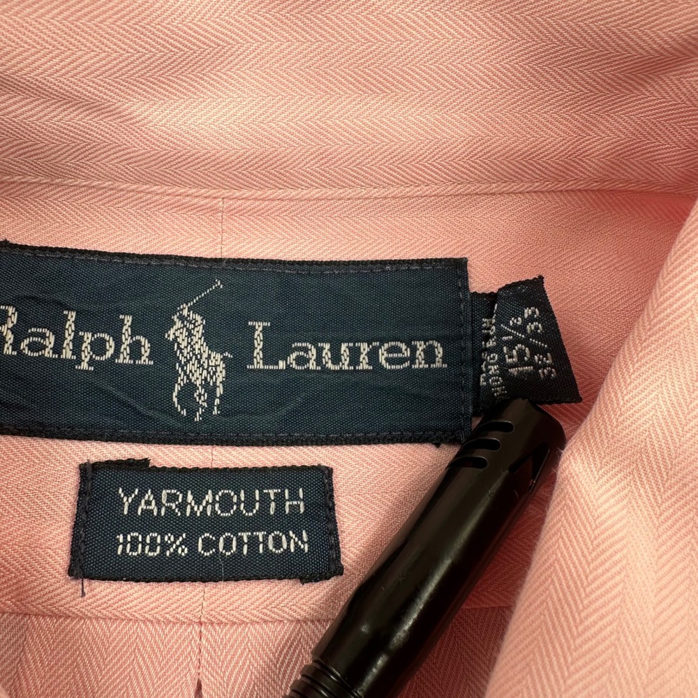 Ralph Lauren Yarmouth Mens 15.5 32/33 Pink Herringbone Cotton Button Down Shirt - Picture 4 of 7